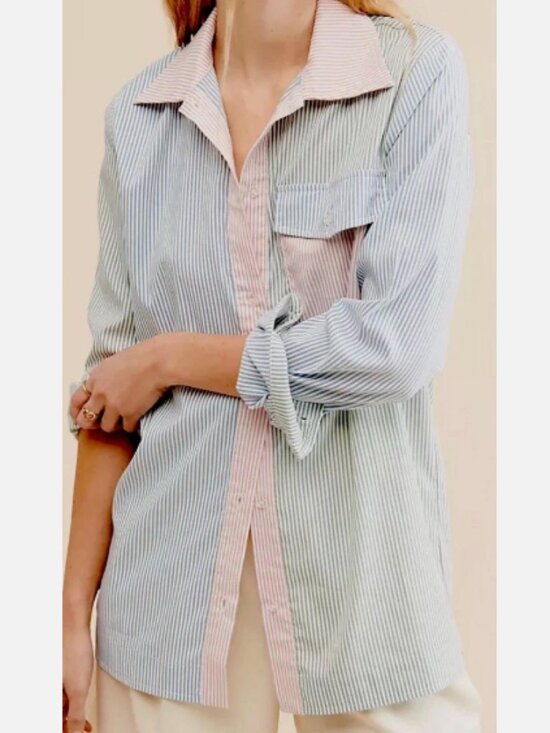 4SI3NNA Tops - Anthropologie X 4SI3NNA Striped Megan Shirt Size Small